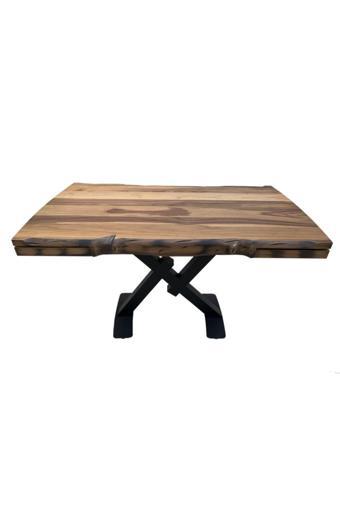 Evim-E Aksesuar Ortadan X Ayaklı Kütük Desenli Pistonlu Açılır Masa Doğal Ceviz Renkte 80X130 Cm