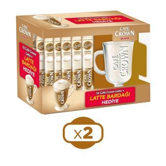 Cafe Crown Latte 16'lı Paket + Bardak Hediyeli x 2 Adet