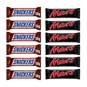 Snickers Yer Fıstıklı Bar 50 gr x 6 Adet + Mars 51 gr Karamelli Bar x 6 Adet