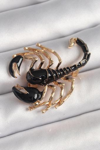 Pirinç Gold Renk Siyah Akrep Model Kadın Broş - TJ-BR421