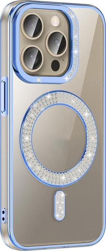 iPhone 15 Pro Max Kılıf Pırlanta Taş Tasarımlı M-safe Şarj Özellikli Karetta Silikon Kılıf