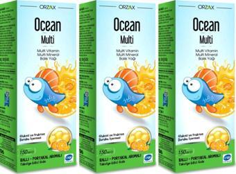 Ocean Multivitamin Multimineral Balık Yağı Ballı-Portakal Aromalı Şurup 150Ml-3 Adet