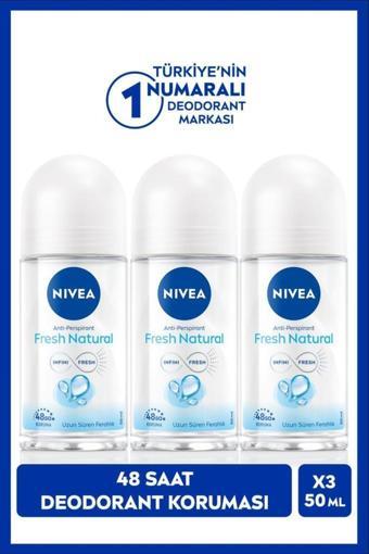 Nıvea Kadın Roll-On Deodorant Fresh Natural 50Ml, 48 Saat Koruma, X3 Adet