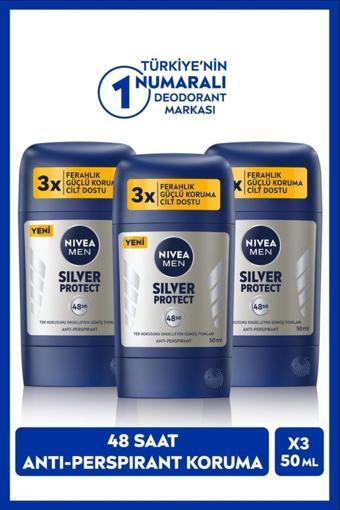 Nıvea Men Erkek Stick Deodorant Silver Protect 50Ml, 48 Saat Koruma, X3 Adet