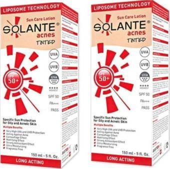 Solante Acnes Tinted Losyon Spf 50+ 150 Ml X2 Adet -Akneli Ciltler Için Yağsız Renkli Güneş Koruyucu Losyon