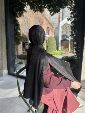 Taş Desen Pamuklu Jakar Şal-Siyah