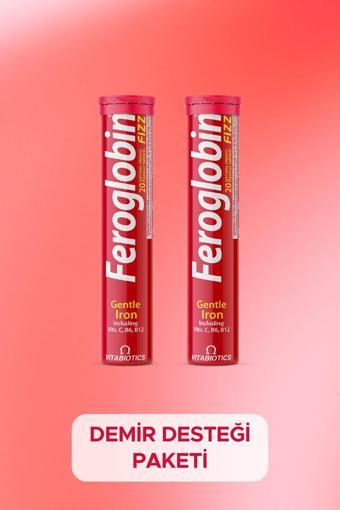 Vitabiotics Feroglobin Fızz Demir (Gentle Iron), C Vitamini, Folik Asit, Çinko, Bakır İçeren 2'Li Avantaj Paketi