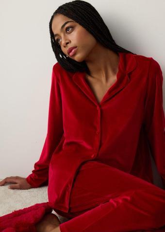 Penti Red Velvet Gömlek Pantolon Pijama Takımı