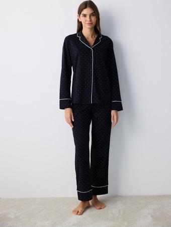 Penti Pamuklu White Dotted Gömlek Pantolon Pijama Takımı