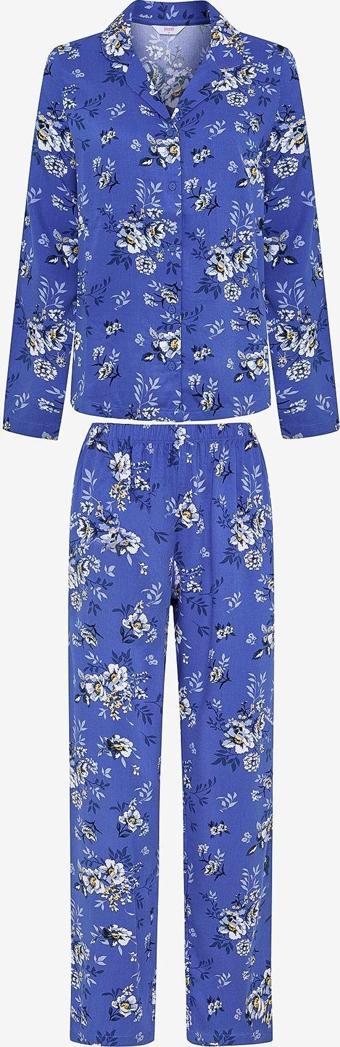 Penti Çiçek Baskılı Saks Mavisi Gömlek Pantolon Pijama Takımı
