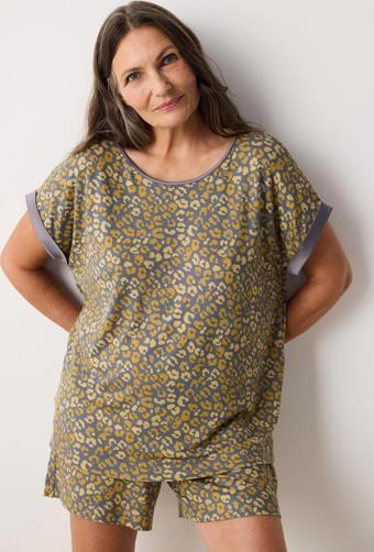 Aging Collagen Leopard Gri Şortlu Pijama Takımı
