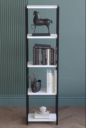 Bab Home 5 Raflı Metal Dar Kitaplık Dekoratif Kitaplık Beyaz