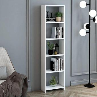 Bab Home 6 Raflı 40 Cm Dekoratif Kitaplık Beyaz Kitaplık Ofis Kitaplığı Dolap Evrak Rafı Ev Rafı Kitap Rafı