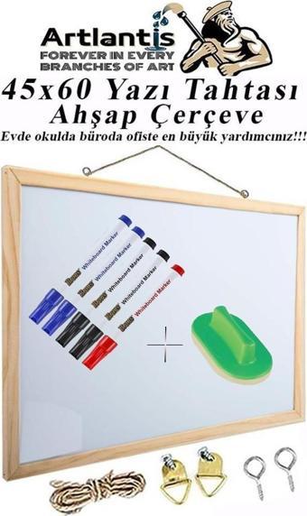 Duvara Monte Beyaz Yazı Tahtası 45x60 cm 1 Adet Yazı Tahta Kalemi ve Silgisi Laminant Yazı Tahtası Ahşap Çerçeveli Askıl