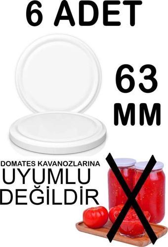 6 Adet 63mm Metal Kavanoz Kapağı Beyaz