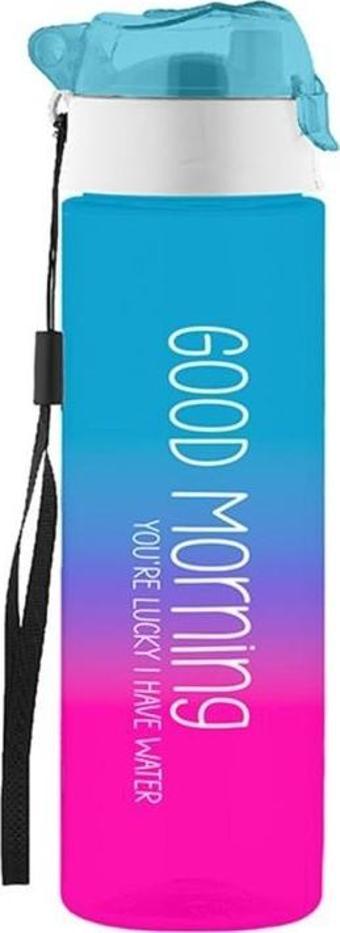 Plastik 500cc Good Morning Su Şişesi Matarası Suluk Mavi Mor