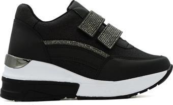 Letao Kadın Simli Taşlı Kolay Giyim  Cırtlı Yüksek Taban Sneaker Spor Ayakkabı 1127