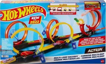 Hot Wheels Çok Çemberli Yarış Oyun Seti, 1 araba dahil, tek kişilik veya çok oyunculu rekabet, 63 cm uzunluğu