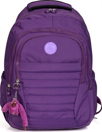 Wander Unisex Geniş Hacimli Çok Gözlü Krinkıl Kumaş Lise Ortaokul İlkokul İçin Lüks Okul Çantası Mor