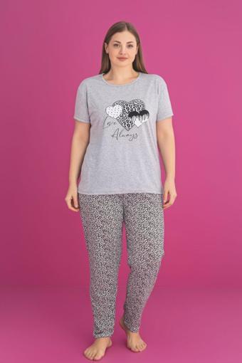 X-Dreamy Büyük Beden Pamuklu Leopar Desenli Kısa Kollu Pijama Takımı