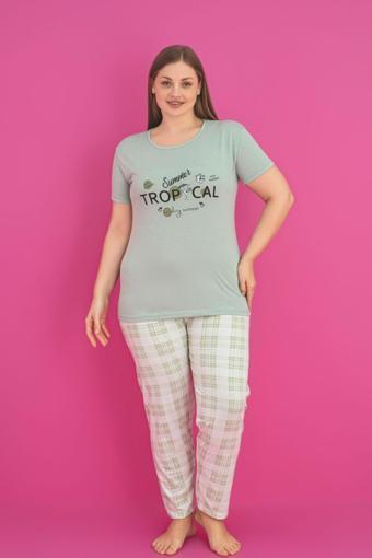 X-Dreamy Büyük Beden Pamuklu Ekose Kareli Kısa Kollu Pijama Takımı