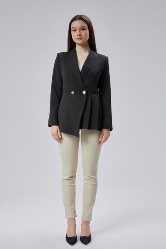 Siyah Regular Fit Pile Detaylı Blazer Ceket