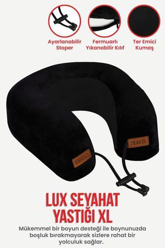 Lux Ortopedik Seyahat Yastığı Visco Boyun Destekli Seyahat Yastığı - Siyah | Ergo Travel