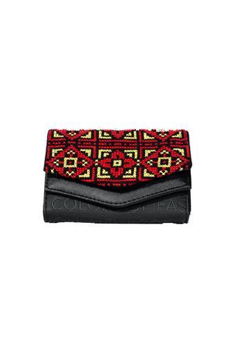 Palestinian Traditional Colorful Hand Embroidered Red and Yellow Snap Women's Small Wallet 14*10 Cm A100015