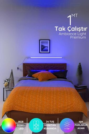 Luciole Yatak Tv Üstü Led Abajur Işık Uzaktan Kumandalı Renk Animasyon Yapışkanlı Bed.Lightma