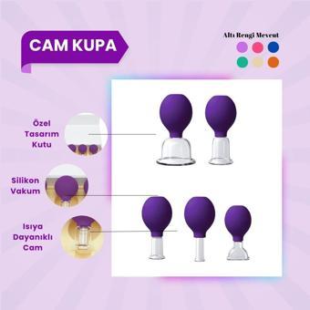 Silikon Vakumlu Cam Yüz Masaj Kupası 5'li Set Mor