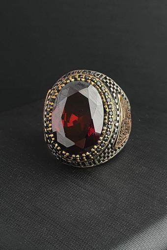 Kırmızı Zirkon Taşlı 925 ayar Gümüş Kızıl Elma Yüzük