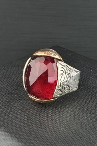 Kırmızı Zirkon Taşlı 925ayar Gümüş Tasarım Erkek Yüzük