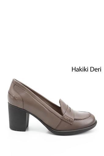 Kadın Vizon Antik Orta Kalın Topuklu Hakiki Deri Ayakkabı