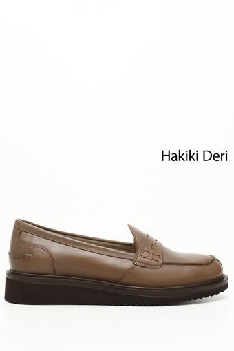 Kadın Vizon Antik Dolgu Taban Hakiki Deri Loafer Ayakkabı