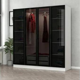 Canbaz Furniture Esla Modüllü 4 Cam Kapaklı Giyinme Dolabı