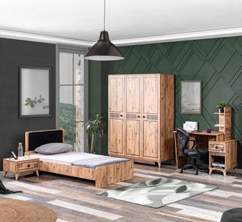 Atlantik Genç Odası - 3 Kapılı Dolap, Karyola, Komodin, Masa