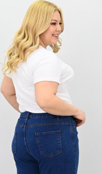 Kadın Büyük Beden Kısa Kollu Bisiklet Yaka Basic T-shirt 1965-25