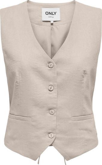 Only Kadın Keten Karışımlı Regular Fit V Yaka Yelek - 15338714