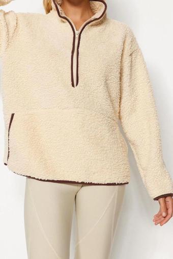 Tarz Regular Dik Yaka Düşük Kol Regular Peluş Örme Spor Sweatshirt