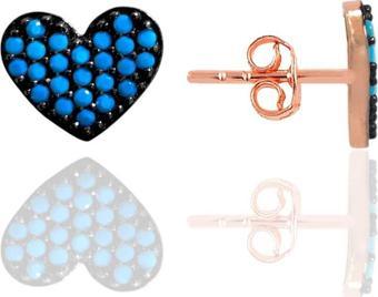 Gümüş rose nano turkuaz taşlı kalp modeli küpe [barcode]