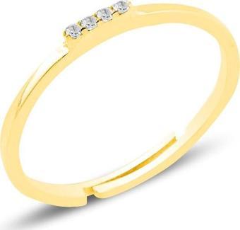 Gümüş altın yaldızlı zirkon taşlı ayarlamalı elegant gümüş yüzük [barcode]