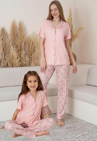Anne Kız Kombin Çiçekli Kısa Kollu Gömlek Pijama Takımı (ANNE KIZ AYRI SATILIR)
