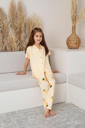 Faryakids Milan Kısa Kollu Limon Desenli Çocuk Gömlek Pijama Takımı