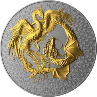 AgaKulche Phoenix ve Dragon Altın Kaplama Gümüş Sikke Coin