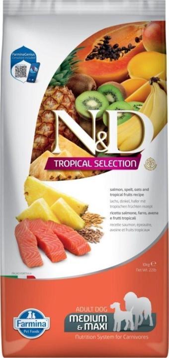 N&D Nd Tropical Selection Köpek 10Kg Medium Maxi Adult Somonlu Tropikal Meyveli Köpek Maması Büyük Irk