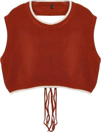 Stil Modern Kadın Crop Standart Kol Bisiklet Yaka Triko Süveter