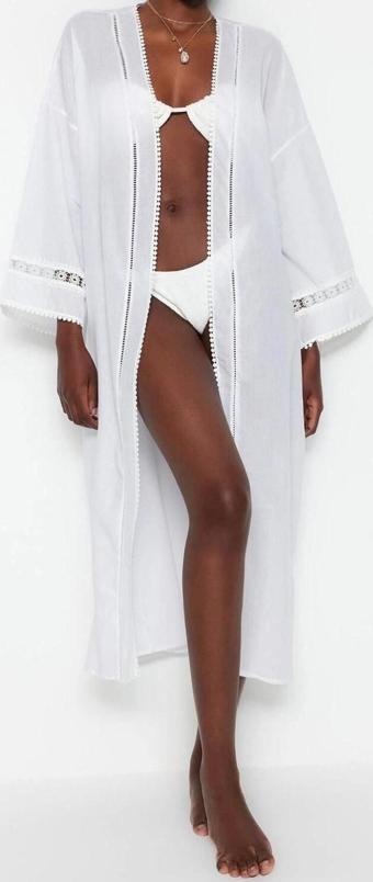 Moda Dokuma Regular Kalıp Uzun V Yaka Standart Kol Crinkle Basic Düz Desen Kimono Kaftan