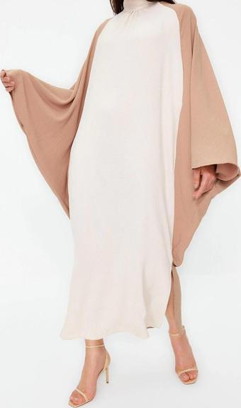 Moda Dokuma Rahat Kalıp Uzun Dik Yaka Reglan Kol Aerobin Basic Tesettür Giyim Kimono Kaftan