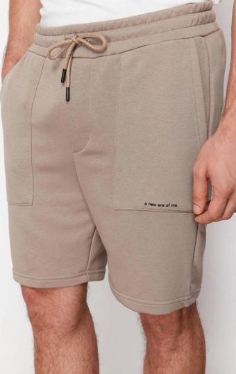 Moda Örme Düşük Bel Boru Paça Gündelik Regular Normal Kesim Yazı Baskılı Şort Bermuda