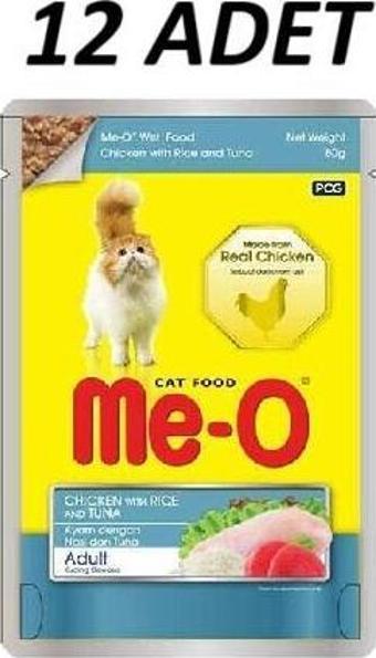 Me-O Pouch Tavuk Etli Pirinç ve Ton Balıklı Yetişkin Kedi Yaş Maması 80 Gr x 12 Adet